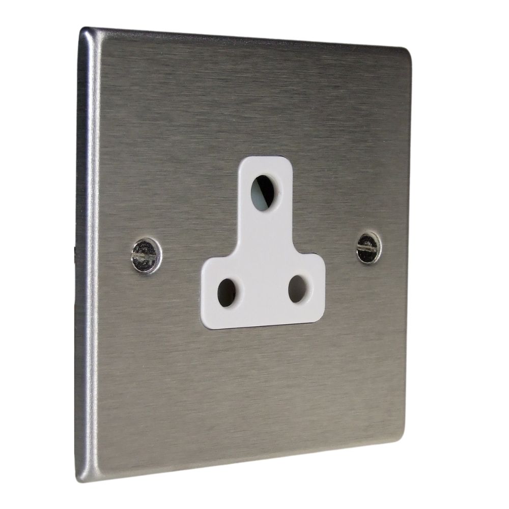 Satin Stainless Metal Raised Plate 5-Amp Unswitched Socket White