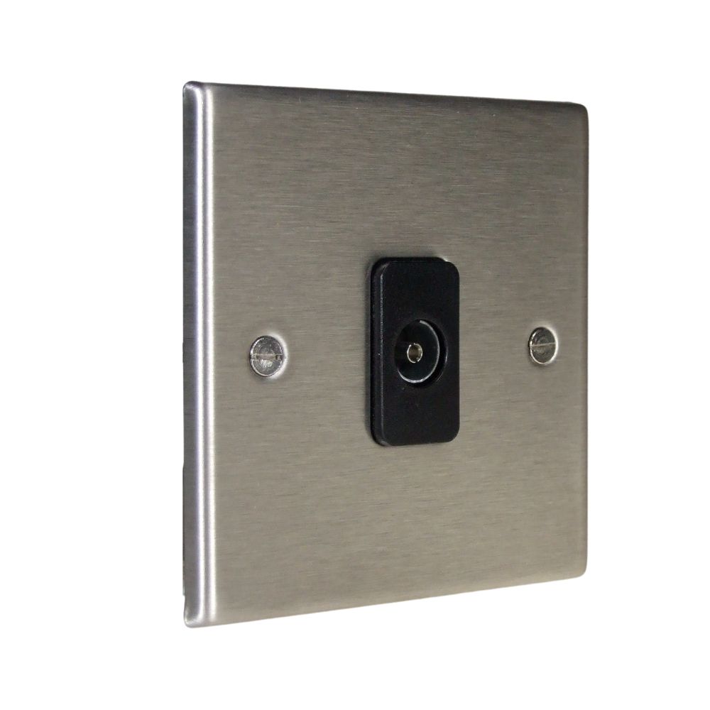 Satin Stainless Metal Raised Plate Single TV Co-axial non isolated Socket Black