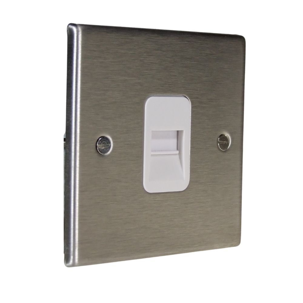 Satin Stainless Raised Metal Plate Telephone Secondary Socket White