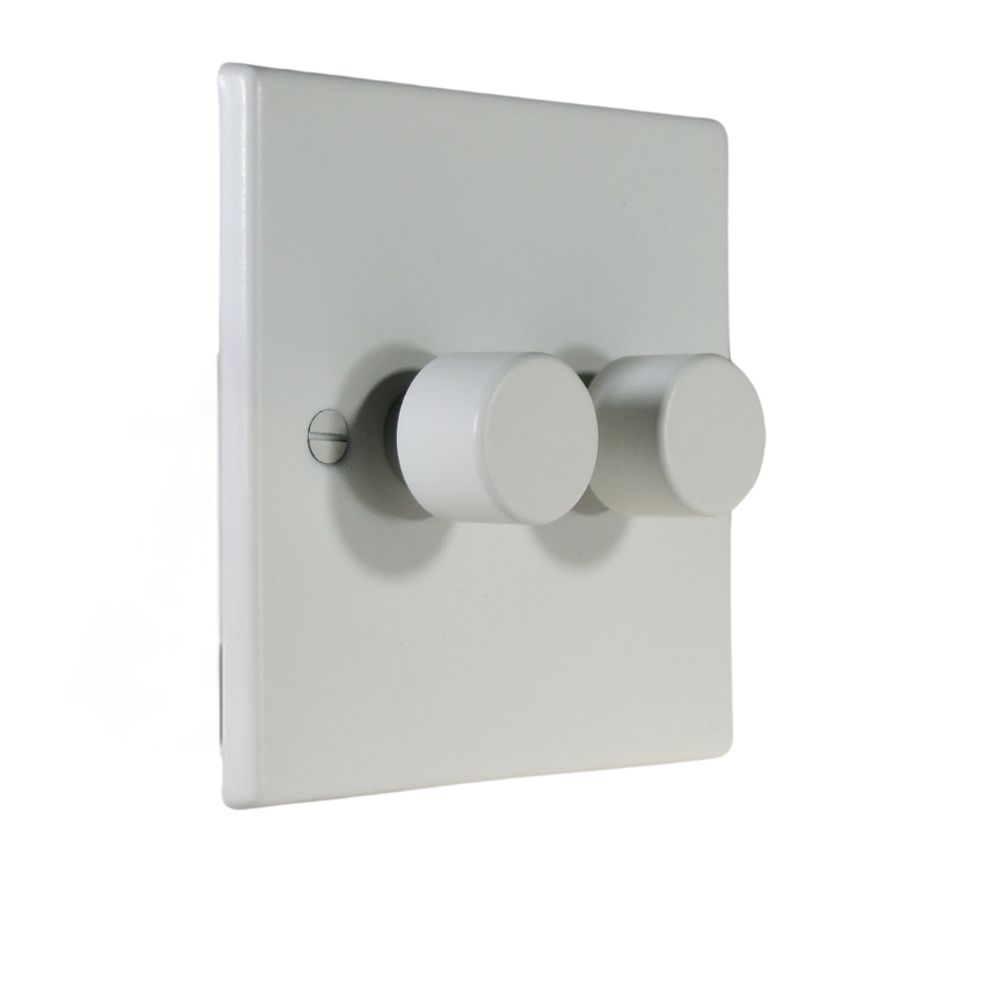 Matt White Raised Metal Plate Double LED Dimmer Light Switch Matching Caps