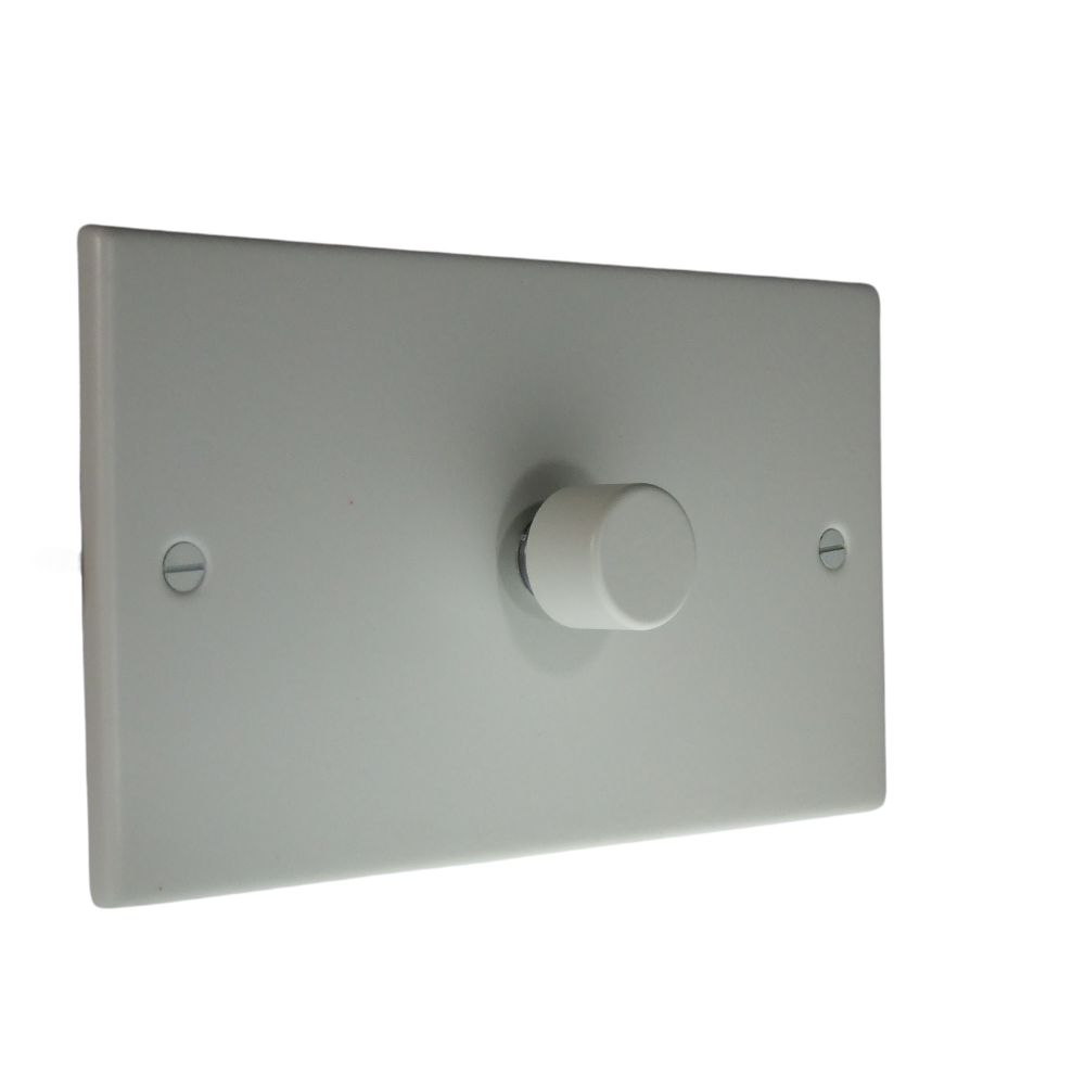 Matt White Raised Metal Plate Single 400W Dimmer Light Switch Twin Plate Matching Cap