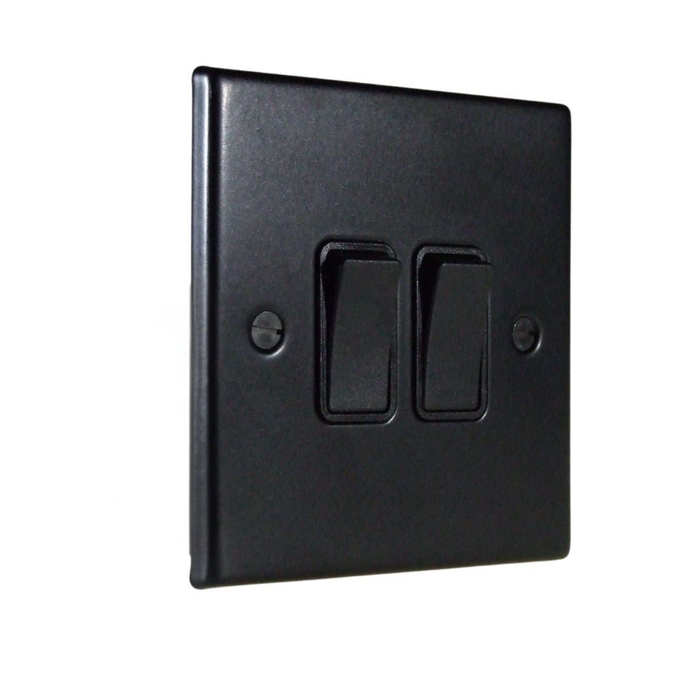 Matt Black Raised Metal Plate Double Light Switch Black