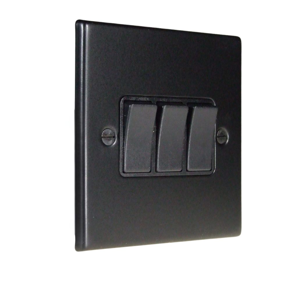 Matt Black Raised Metal Plate Triple Light Switch Black