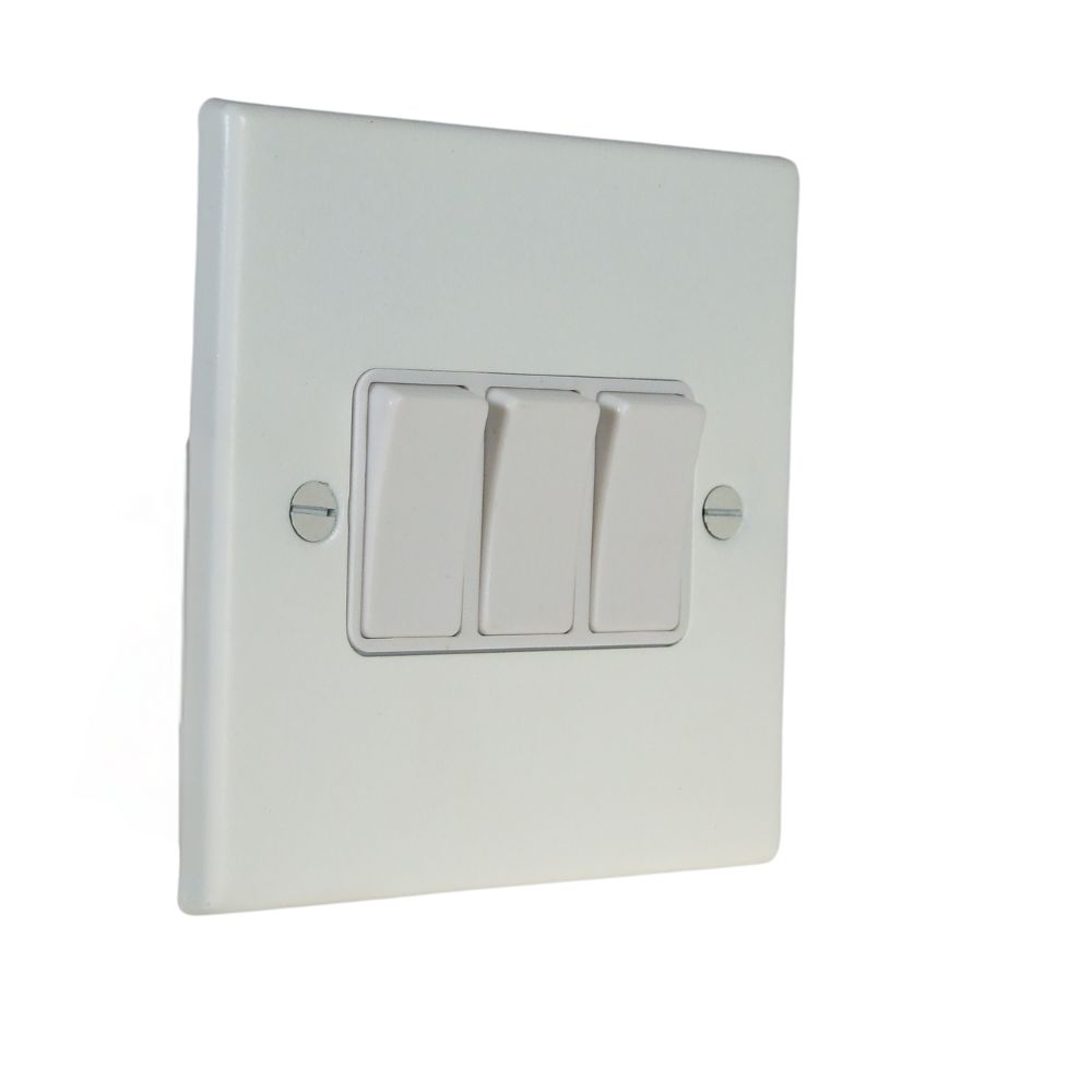 Matt White Raised Metal Plate Triple Light Switch White