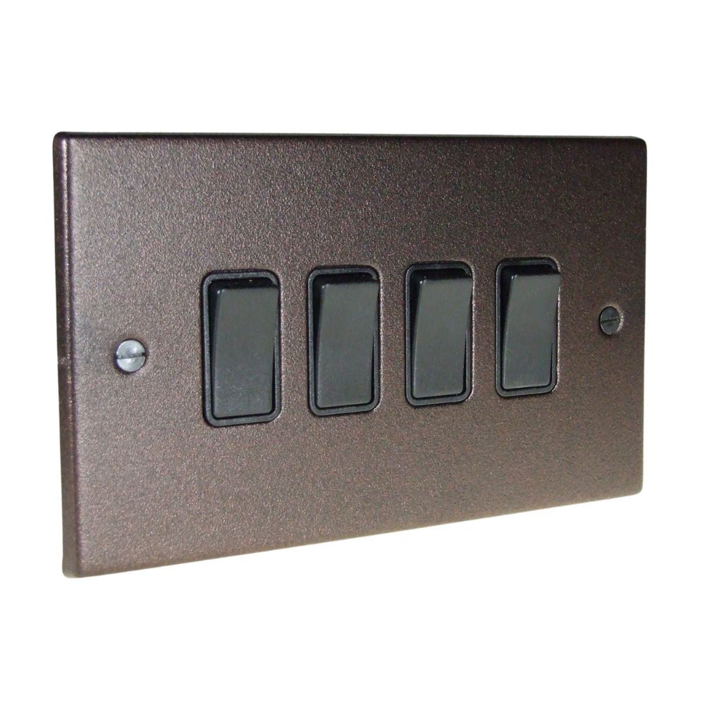 Copper Bronze Raised Metal Plate 4 Light Switch Black