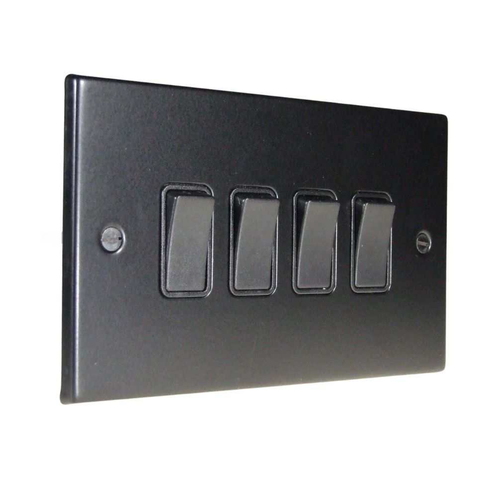 Matt Black Raised Metal Plate 4 Light Switch Black