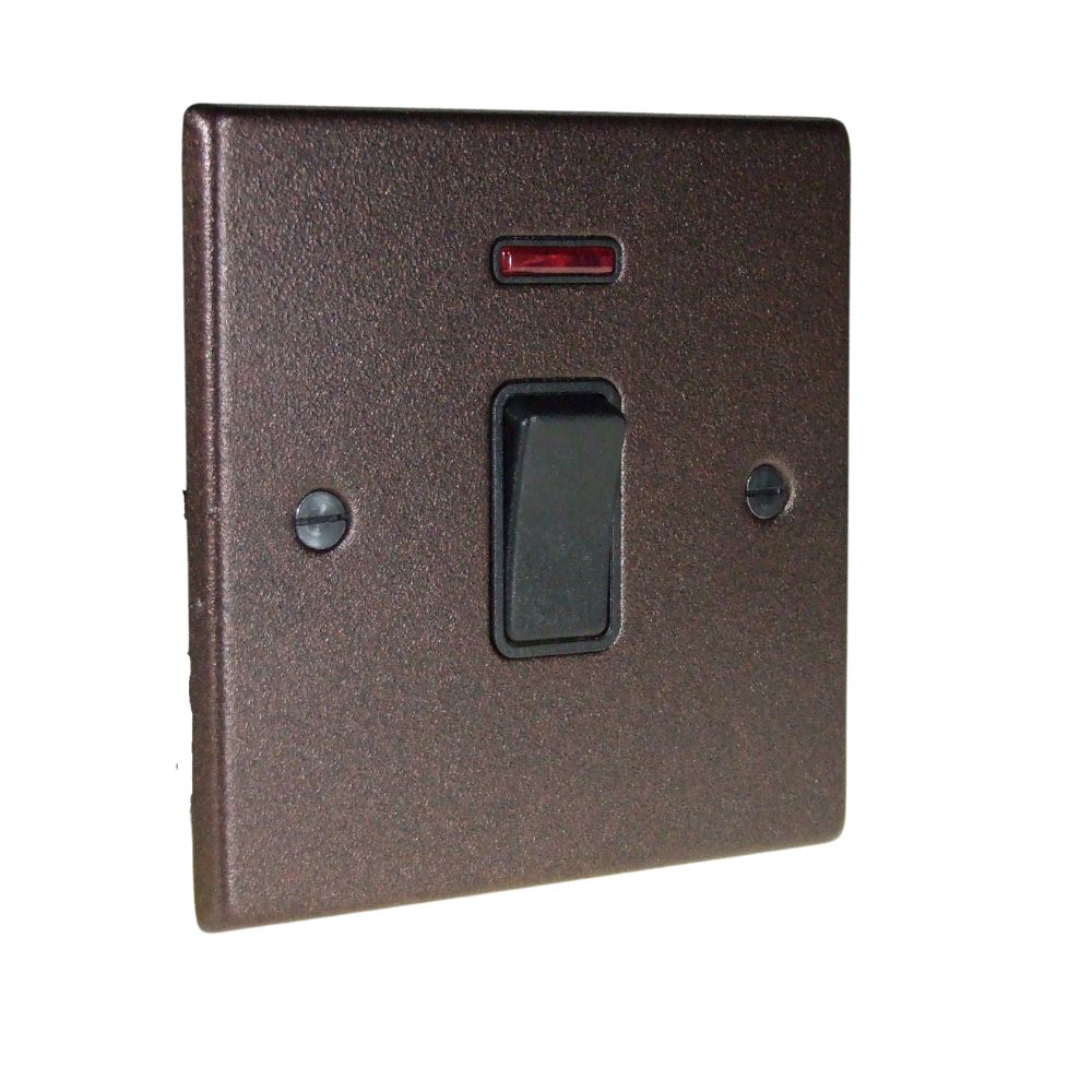 Copper Bronze Raised Metal Plate Double Pole with Neon Light Switch Black