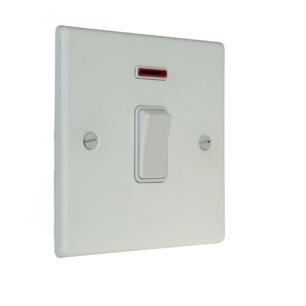 Matt White Raised Metal Plate Double Pole with Neon Light Switch White