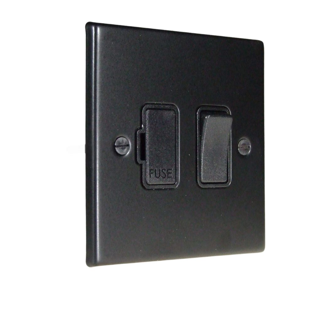 Matt Black Raised Metal Plate Switch Fuse Spur Black