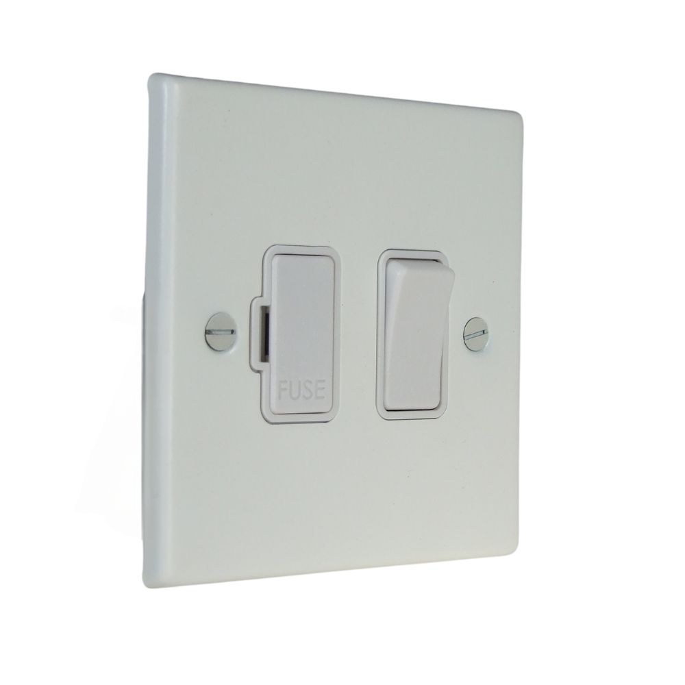 Matt White Raised Metal Plate Switch Fuse Spur White