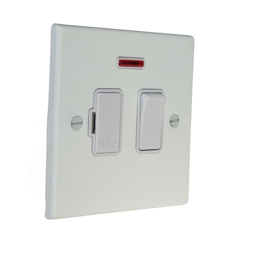Matt White Raised Metal Plate Switch Fuse Spur with Neon White