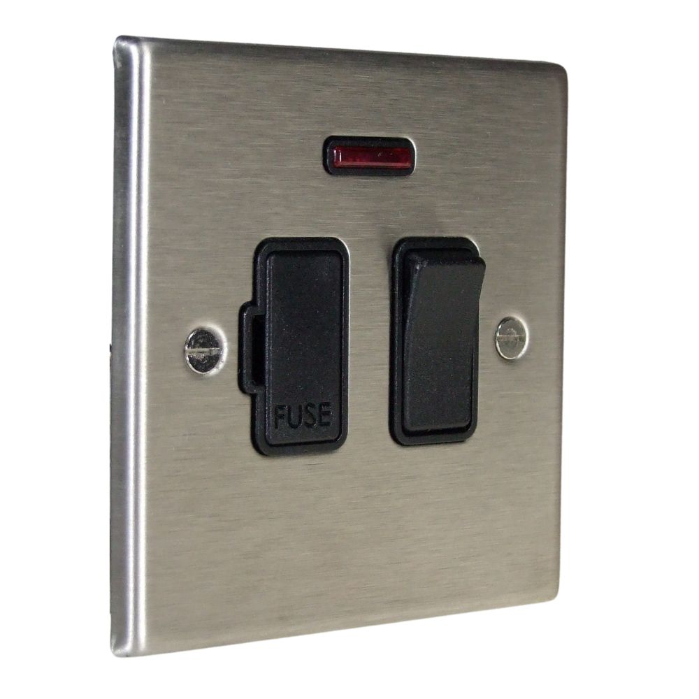 Satin Stainless Raised Metal Plate Switch Fuse Spur with Neon Black