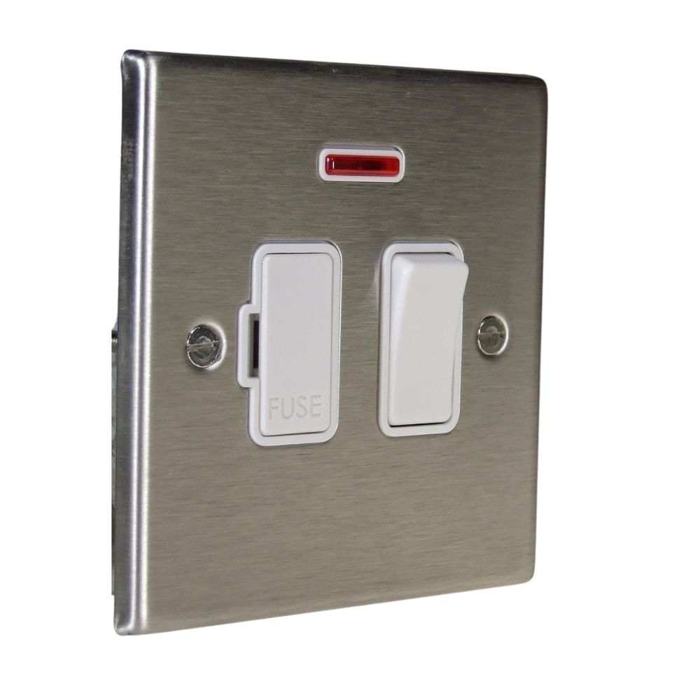 Satin Stainless Raised Metal Plate Switch Fuse Spur with Neon White