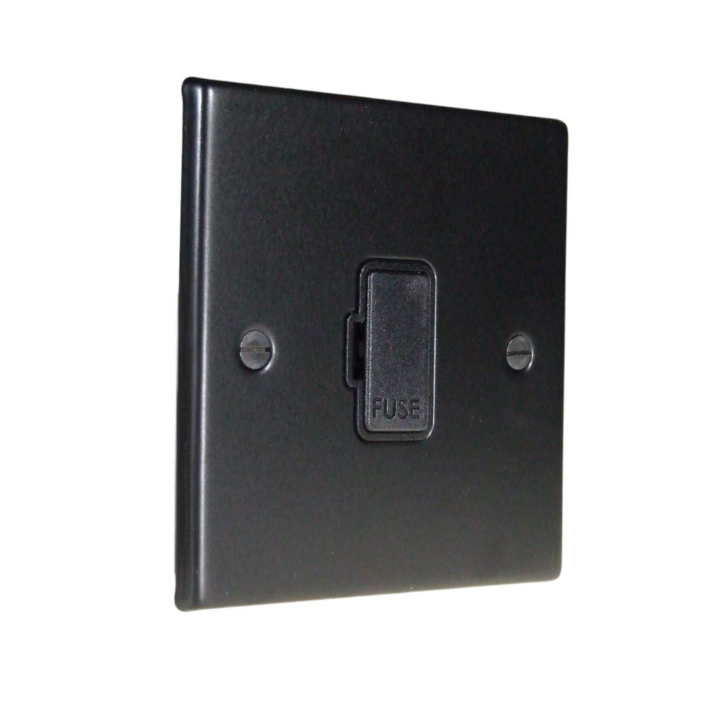 Matt Black Raised Metal Plate Unswitched Fuse Spur Black