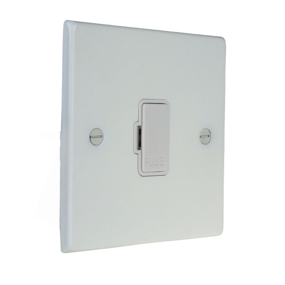 Matt White Raised Metal Plate Unswitched Fuse Spur White