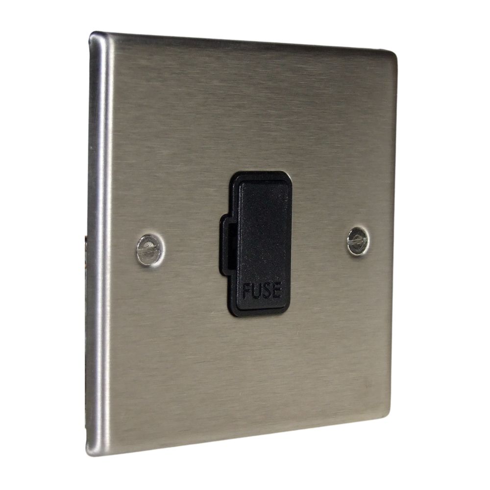 Satin Stainless Raised Metal Plate Unswitched Fuse Spur Black