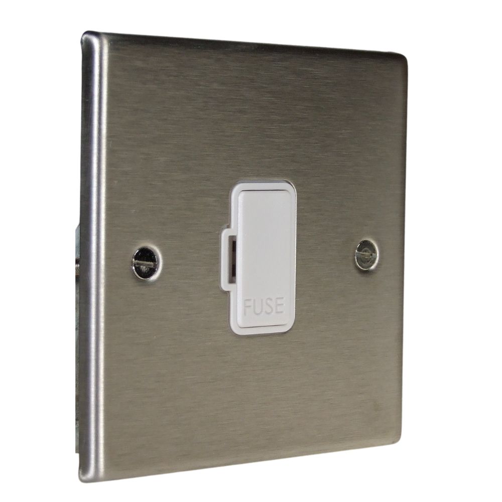 Satin Stainless Raised Metal Plate Unswitched Fuse Spur White
