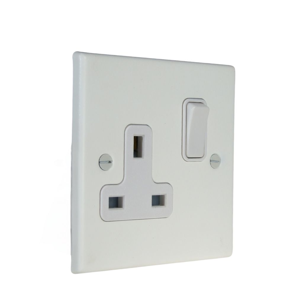 Matt White Raised Metal Plate Single Switched Socket White