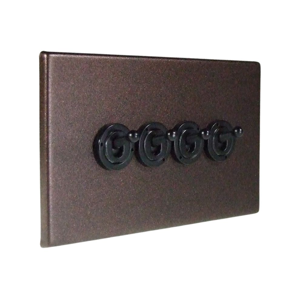 Copper Bronze Raised Metal Plate 4 Light Switch Matt Black Period Toggle