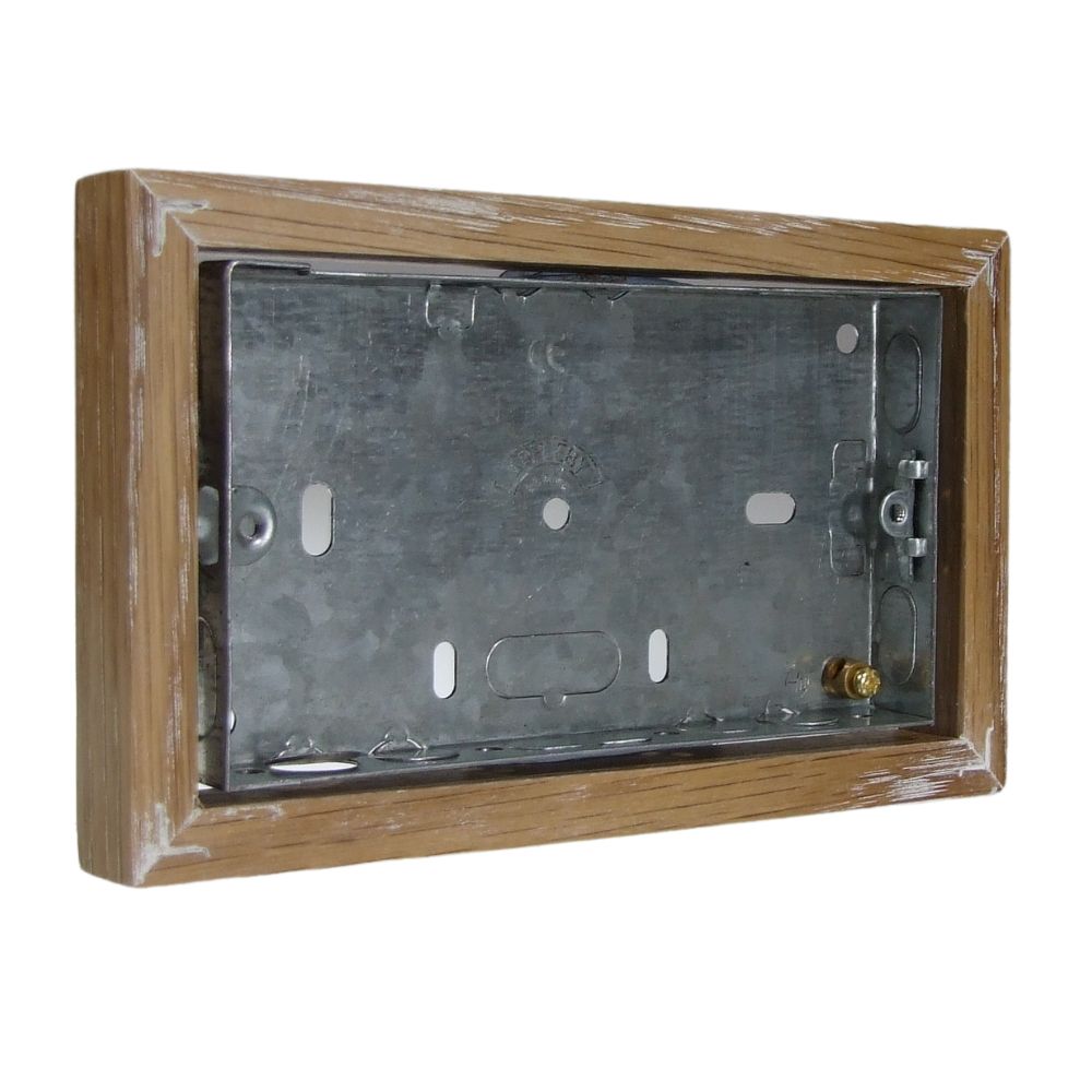 Bakelite 18mm Horizontal 2-Gang Surface Mounting Pattress in Limed Oak