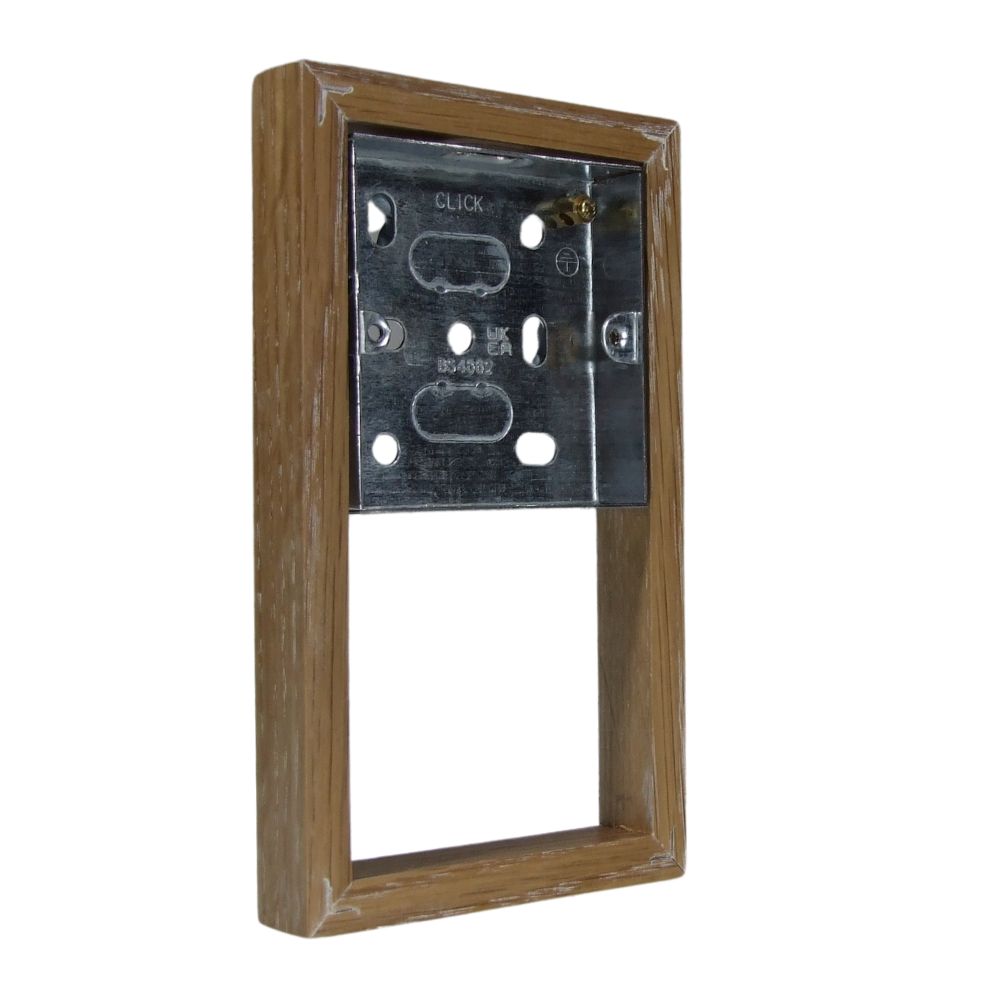 Bakelite 18mm Vertical 2-Gang Surface Mounting Pattress in Limed Oak