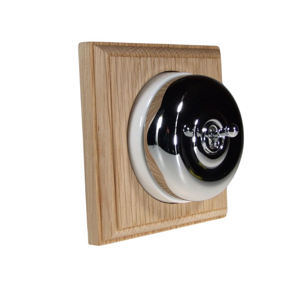 Period Smooth Polished Chrome Dome Single Intermediate Dolly Light Switch Unfinished Oak White