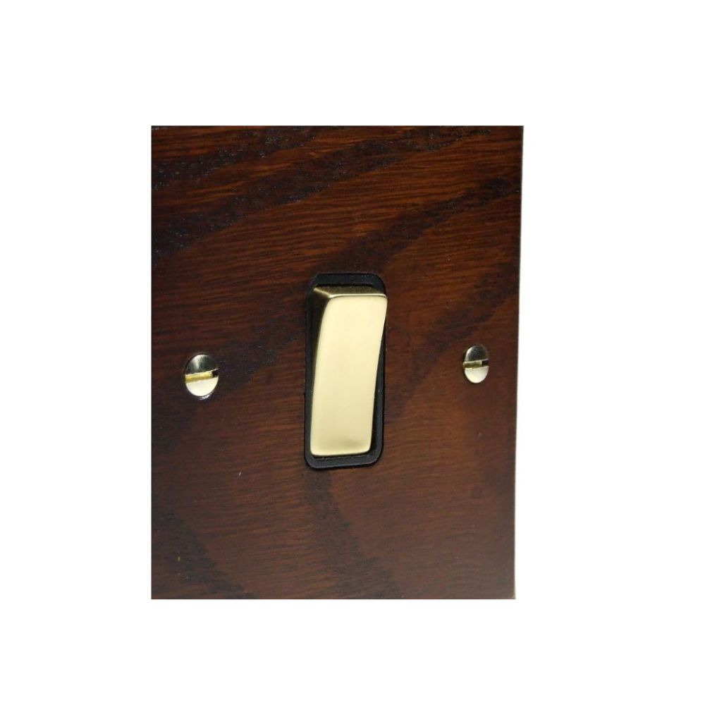 Bevelled Dark Oak Single Light Switch Polished Brass and Black