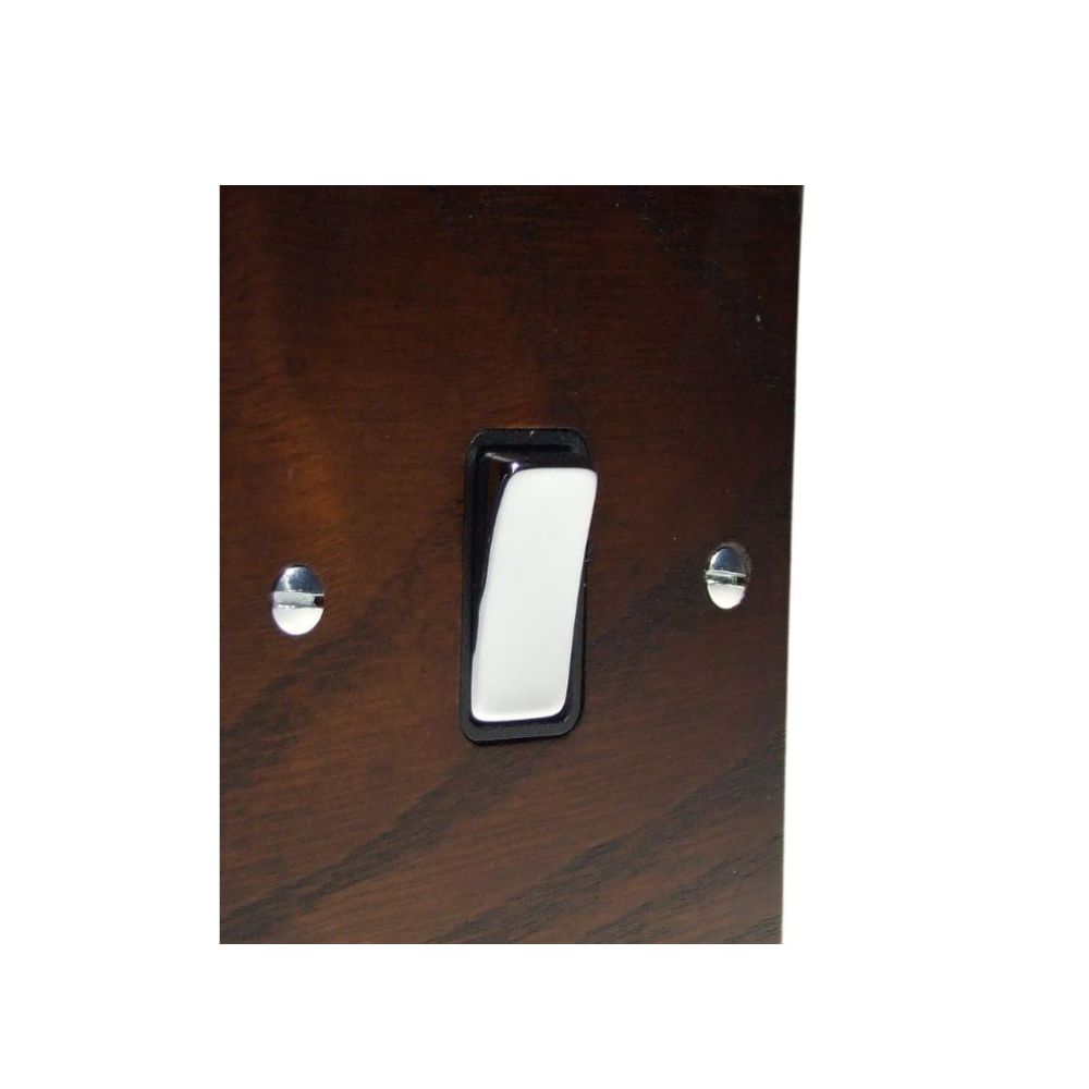 Bevelled Dark Oak Single Light Switch Polished Chrome and Black