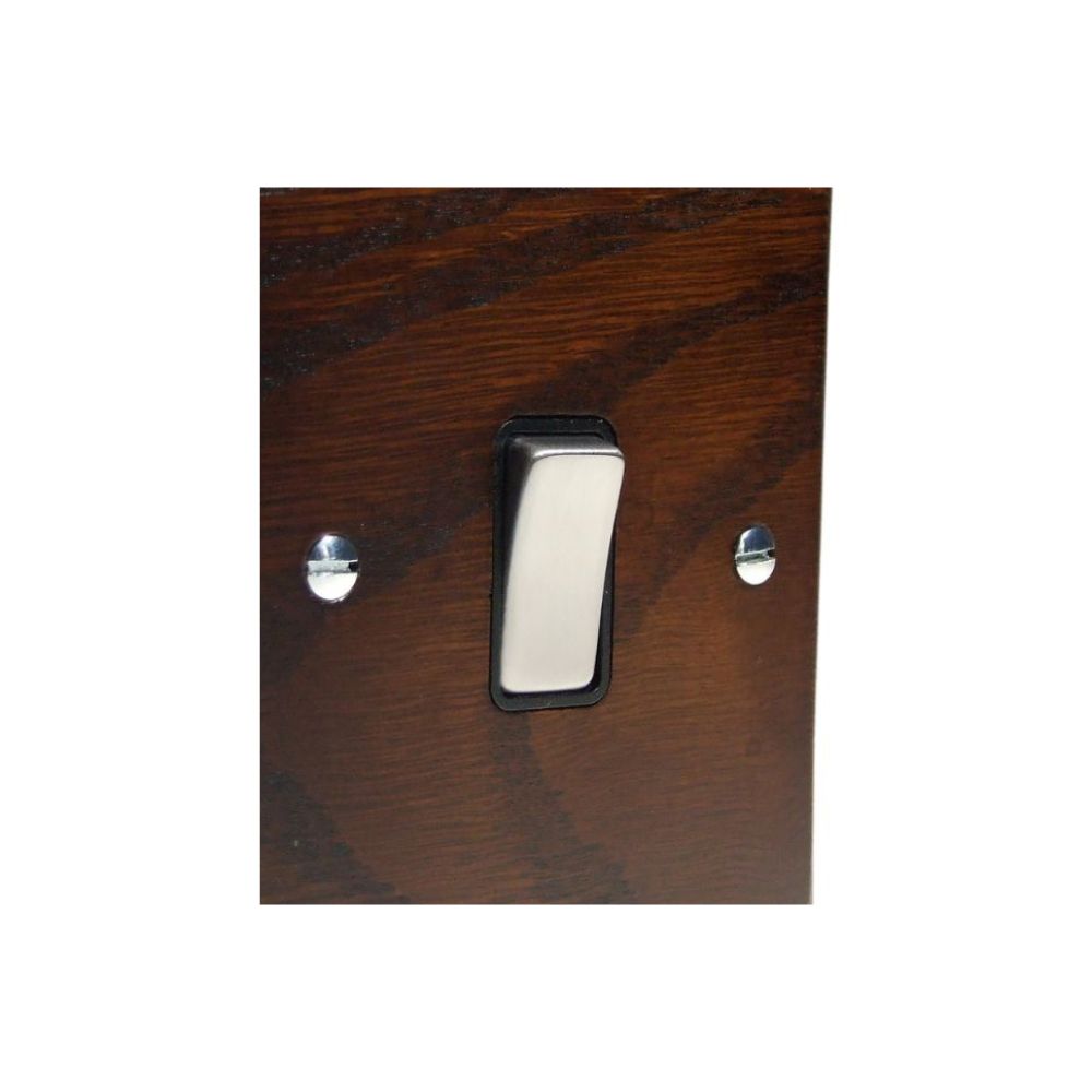 Bevelled Dark Oak Single Light Switch Satin Stainless and Black