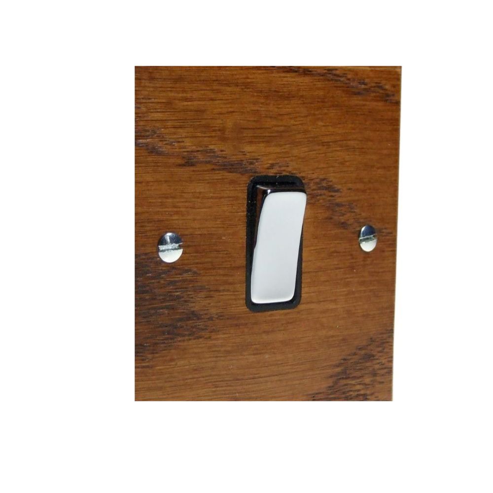 Bevelled Medium Oak Single Light Switch Polished Chrome and Black