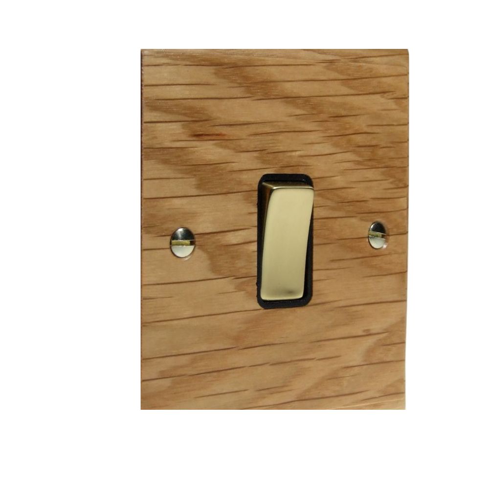 Bevelled Oak Single Light Switch Polished Brass and Black