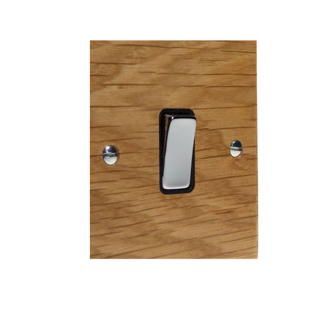 Bevelled Oak Single Light Switch Polished Chrome and Black