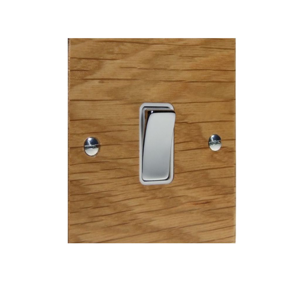 Bevelled Oak Single Light Switch Polished Chrome and White