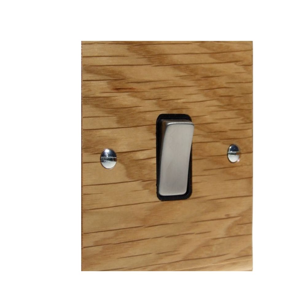 Bevelled Oak Single Light Switch Satin Stainless and Black