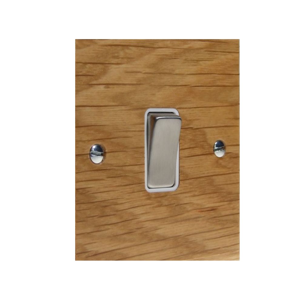 Bevelled Oak Single Light Switch Satin Stainless and White