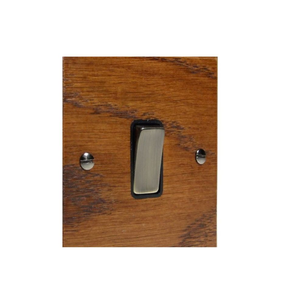 Bevelled Medium Oak Single Light Switch  Antique Brass and Black
