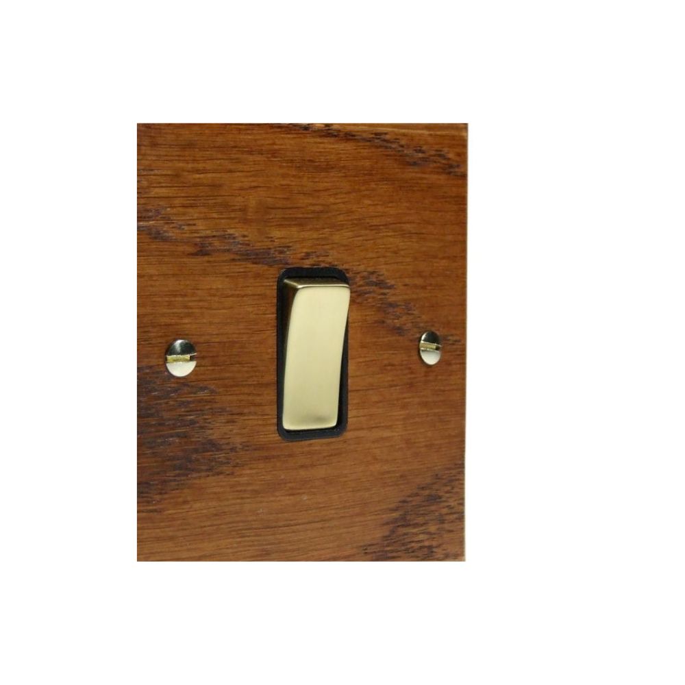 Bevelled Medium Oak Single Light Switch Polished Brass and Black