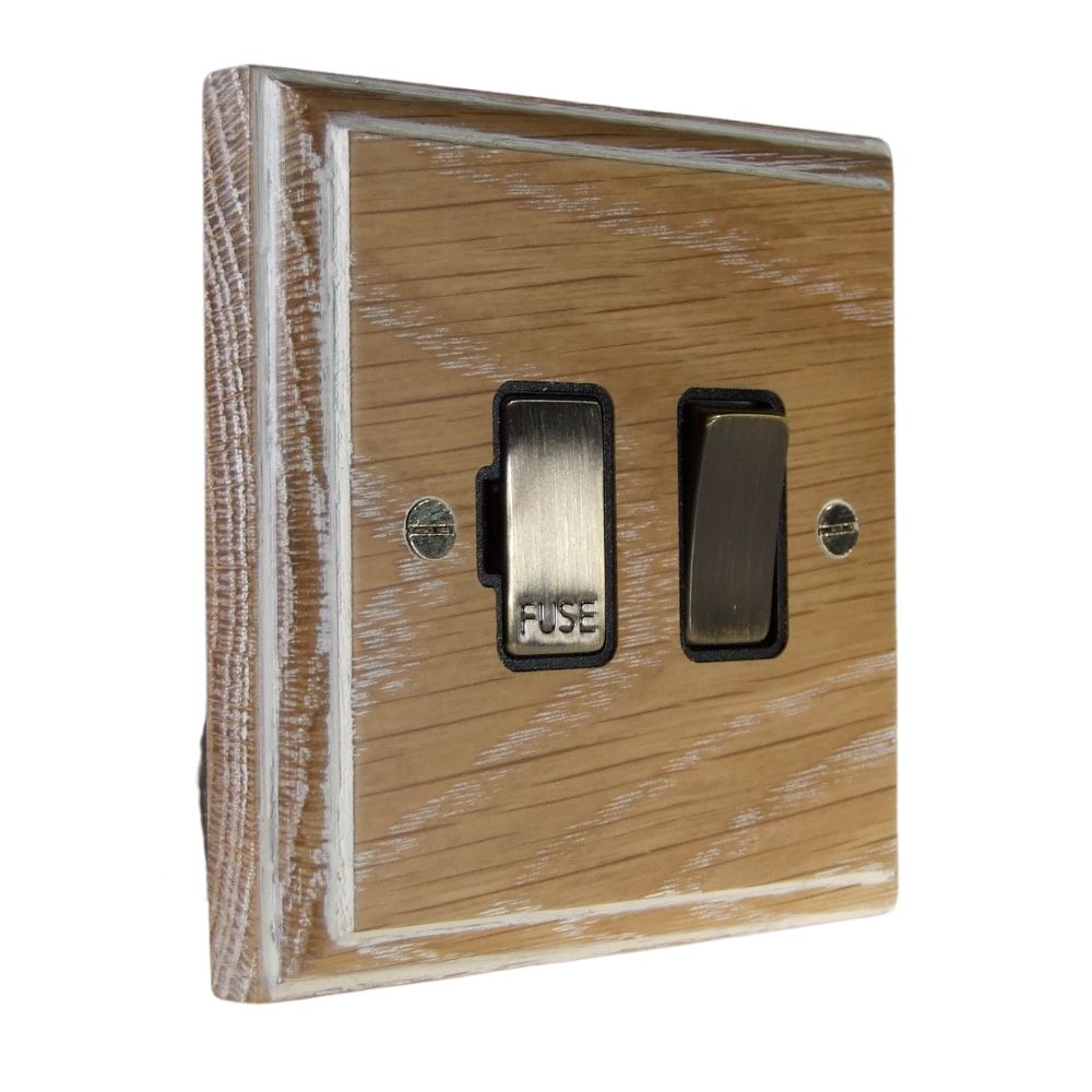 Classic Limed Oak Switch Fuse Spur Antique Brass and Black