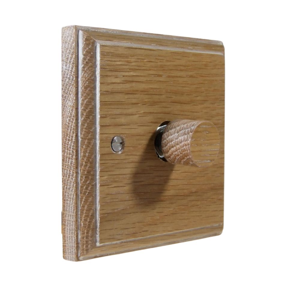 Classic Limed Oak Single 400W Dimmer Light Switch Oak Caps