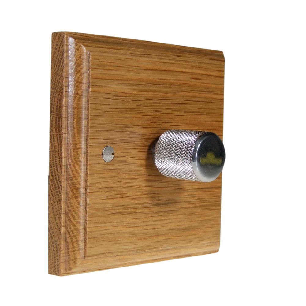 Classic Oak Single LED Dimmer Light Switch Retro Chrome Caps