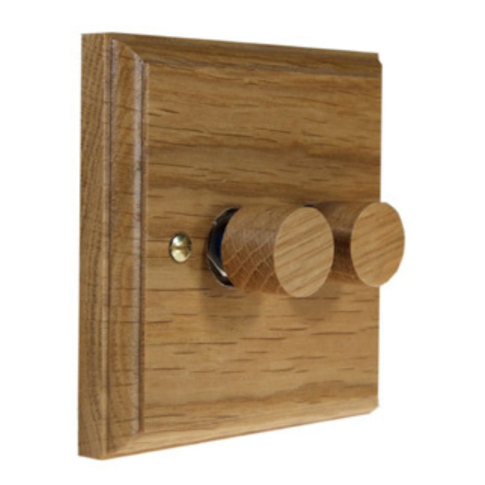 Classic Oak Double LED Dimmer Light Switch Oak Caps