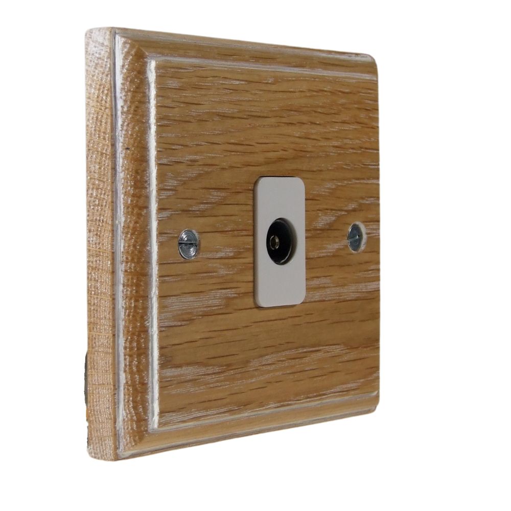 Classic Limed Oak Single TV Co-axial Isolated Socket White