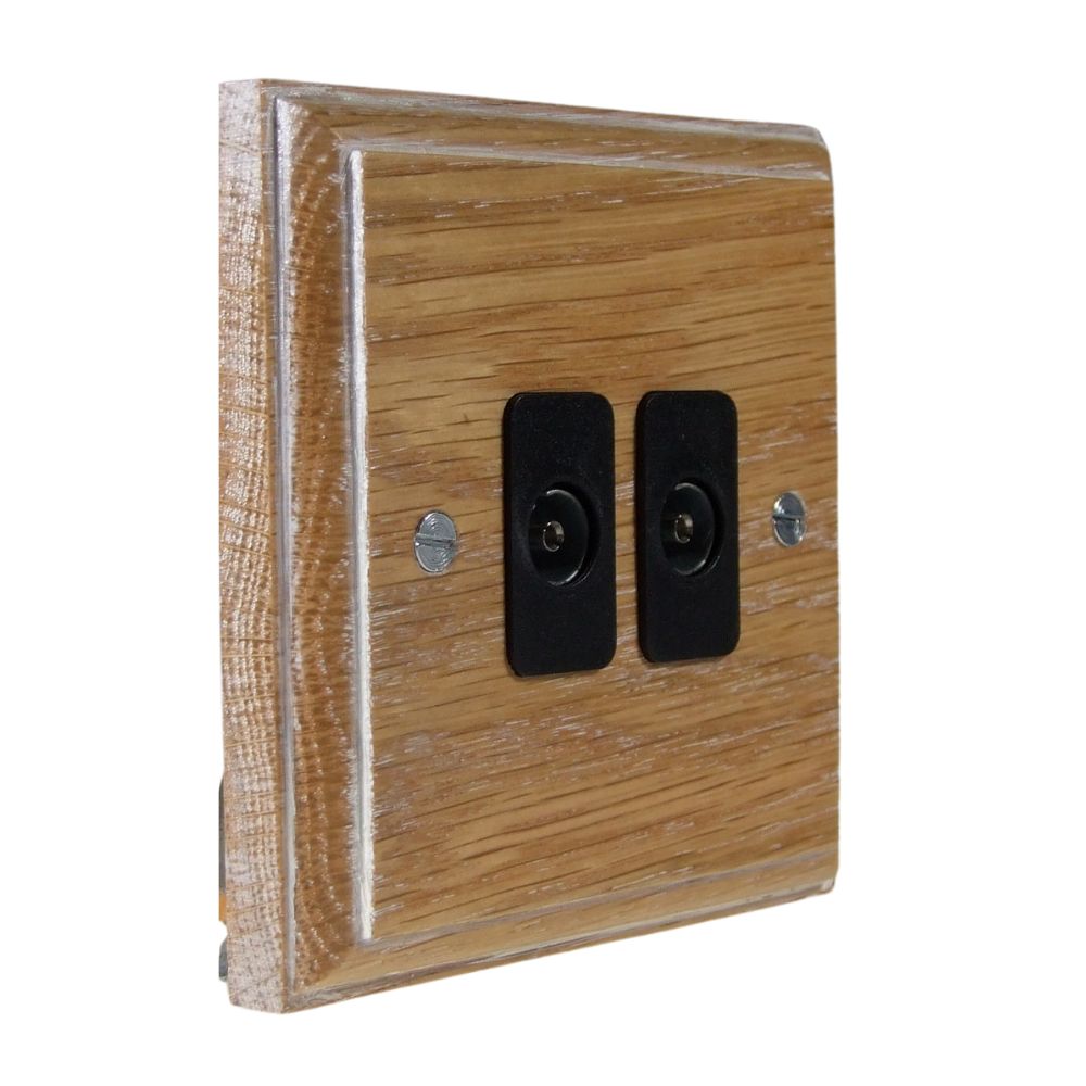 Classic Limed Oak Double TV Co-axial Non Isolated Socket Black