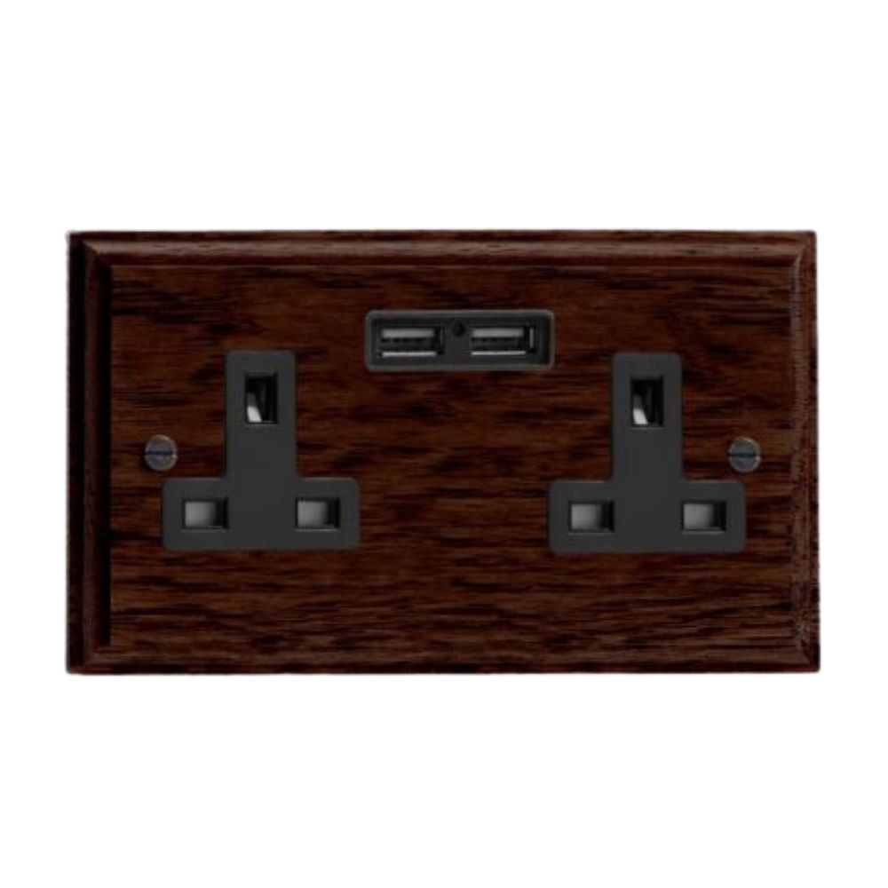 Classic Dark Oak Double Unswitched USB Socket Black