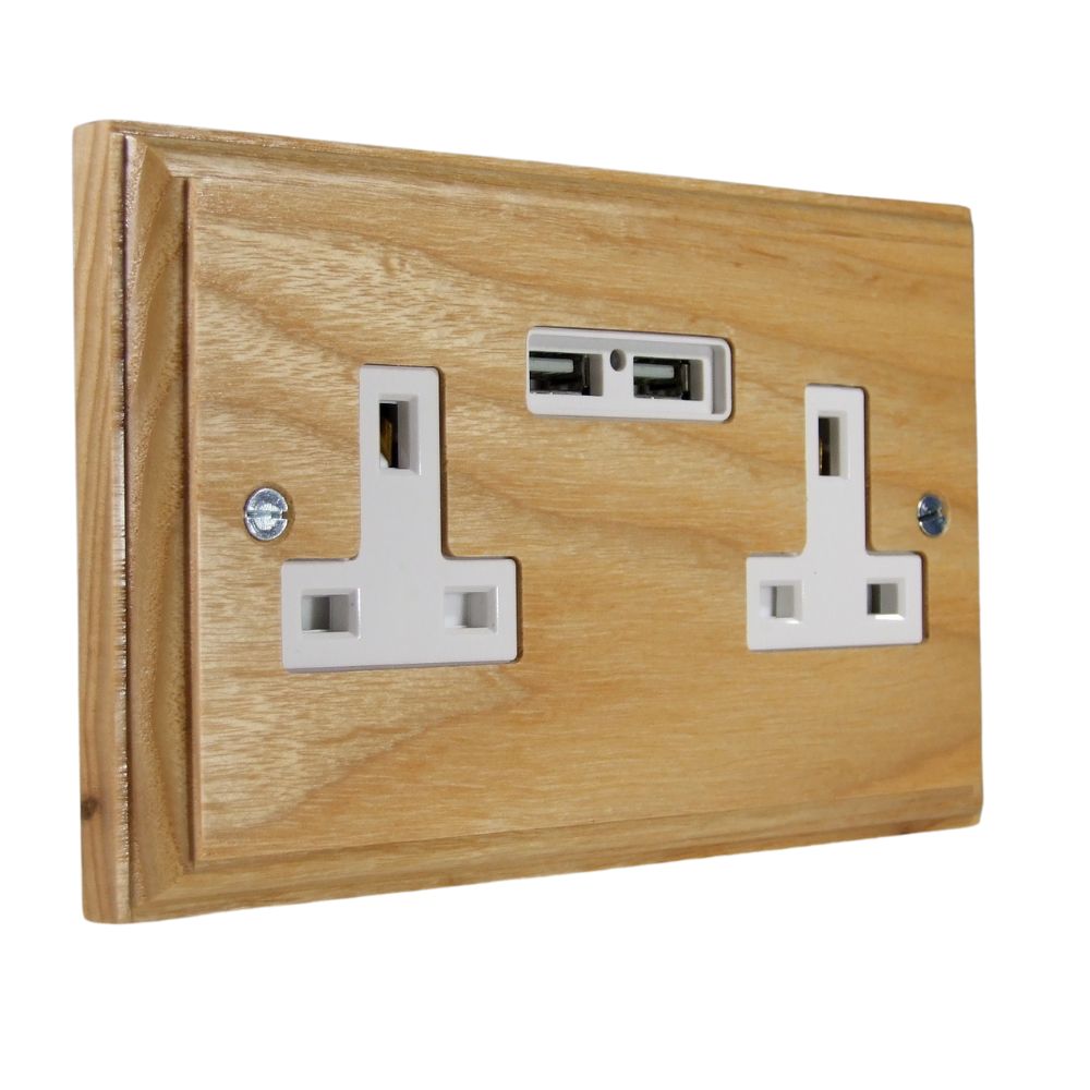 Classic Ash Unswitched Double Socket with USB White