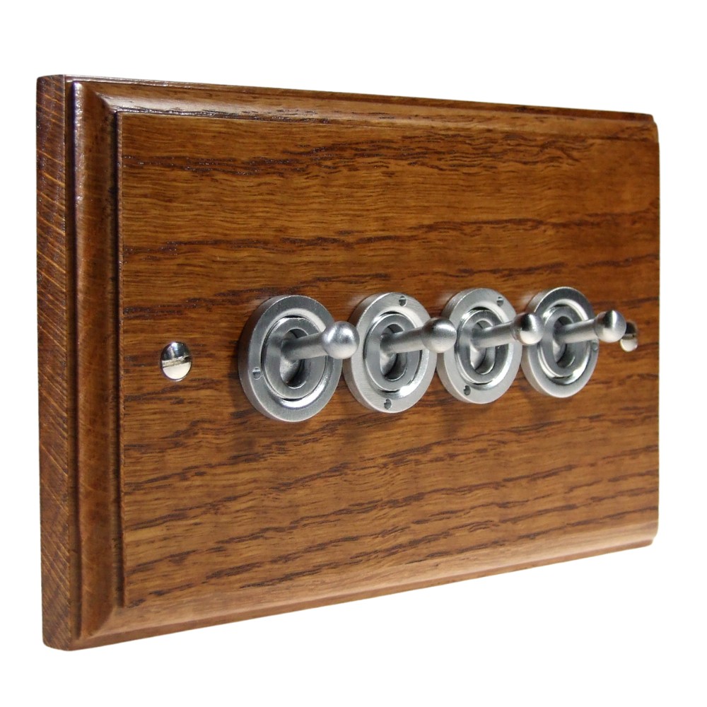 Classic Medium Oak Triple Light Switch Satin Stainless Period Toggle