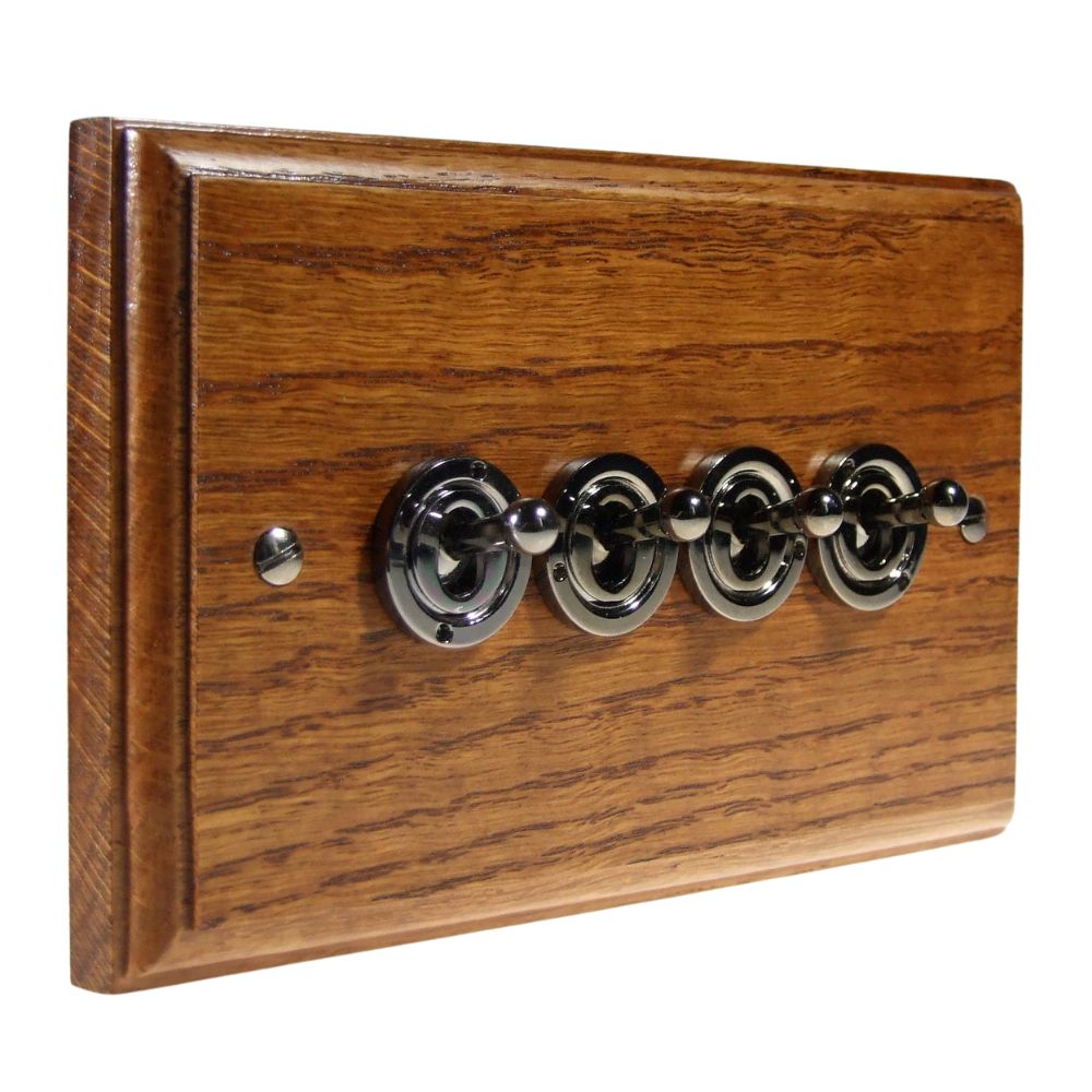Classic Medium Oak 4 Light Switch Black Nickel Period Toggle