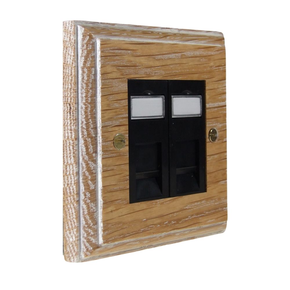 Classic Limed Oak 2 Module RJ45 Cat 6 Black