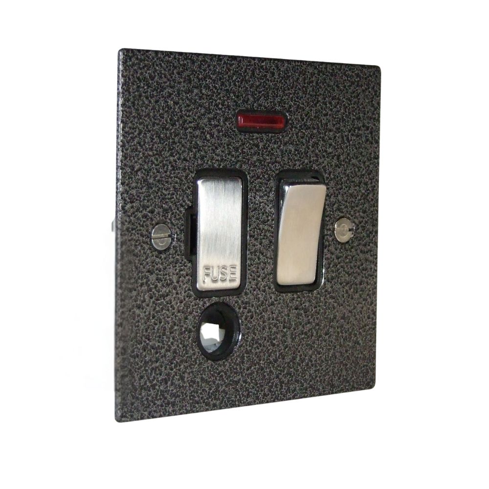 Elements 1-Gang 13-Amp Switch Fuse Spur with Neon and Cord Outlet in Silver Crackle