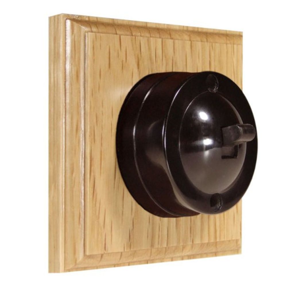 Linden Brown 1-Gang Push To Make Bakelite Switch in Oak